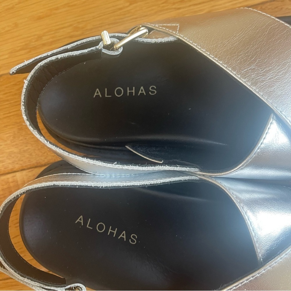 ALOHAS Marshmallow Shimmer Metallic Silver Leather Chunky Sandals Sz 39 EU - Picture 9 of 13